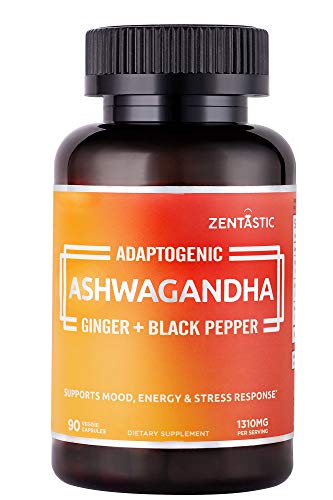 Book Cover Zentastic Ashwagandha CapsulesÂ  - Made with Organic Ashwagandha Root Powder, Organic Ginger, & Black Pepper Extract - Natural Anxiety & Stress Relief, Mood & Energy Enhancer - 90 Veggie Capsules