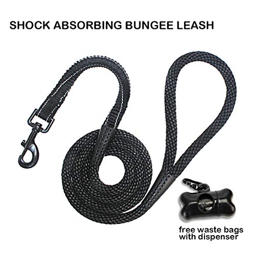 Book Cover lynxking Bungee Dog Leash Strong Stretch Reflective Adjustable Training Walking Lead Leash Improved Dog Safety & Comfort for Medium Large Dogs (Black, Rope Leash)