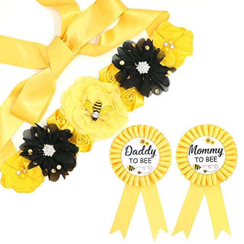 Book Cover Yellow Maternity Sash & Mommy Daddy Corsage Set - What Will Baby Bee Baby Shower Gift Set Mommy Sash Pregnancy Sash Keepsake Baby Shower Flower Belly Belt