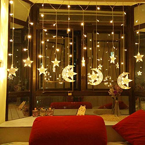Book Cover WOSTOO String Lights Stars, 138 LED Lights Curtain Star Window Decorative Lights with 2 Charging Ways(Batteries/USB) Warm White Lights for Bedroom,Patio, Dorm, Party, Home, Garden