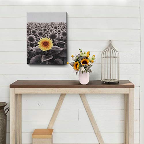 Book Cover Sunflower Wall Art Inspirational Canvas Print for Bathroom Wall DÃ©cor Black and White Yellow Flowers Field Painting Funny Floral Picture Modern Framed Posters Office Classroom Home Decor 12x16in