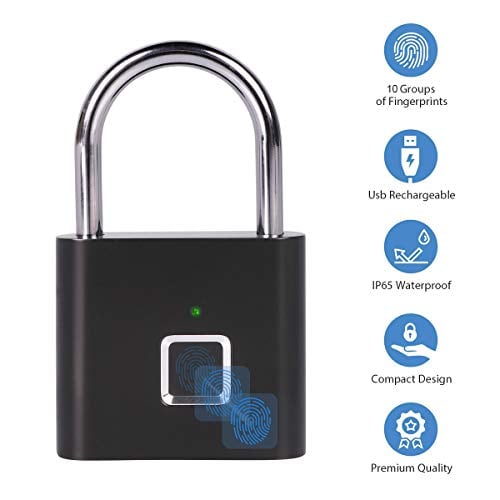 Book Cover Fingerprint Padlock, One Touch Open Gym Lock for Locker, Sports, School & Employee Locker, Suitcase (No App, No Bluetooth & No Breaking into Troubled)