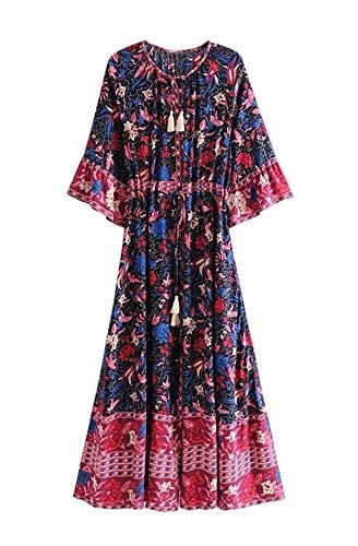 Book Cover R.Vivimos Women's Summer Cotton Vintage Floral Half Sleeve Flowy Midi Dress