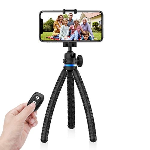 Book Cover Phone Tripod, UBeesize 12 Inch Flexible Cell Phone Tripod Stand Holder with Wireless Remote Shutter & Universal Phone Mount, Compatible with iPhone/Android/DSLR/GoPro Camera