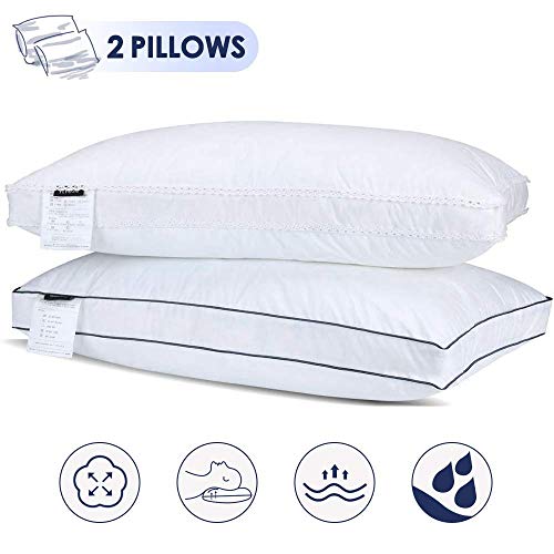 Book Cover Gugusure Standard Pillows for Sleeping White Down Pillow Queen Size Pillow for Sleepingï¼ŒGusseted Bed Pillow Inserts with 100% Cotton Cover, Down Alternative Bed Pillow - 2 Pack.
