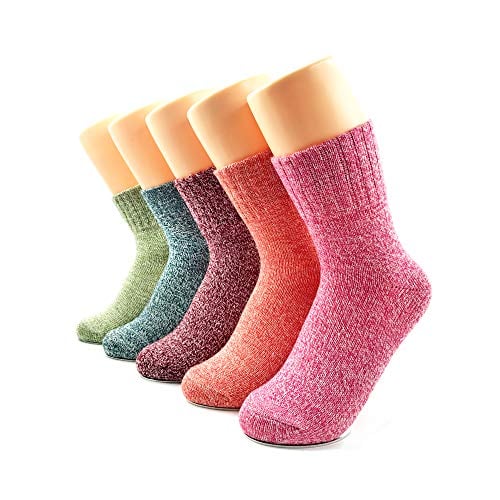 Book Cover Warm Socks for Women, AIMKE 5 Pairs Casual Socks Cozy Socks, Knit Winter Fall Crew Socks