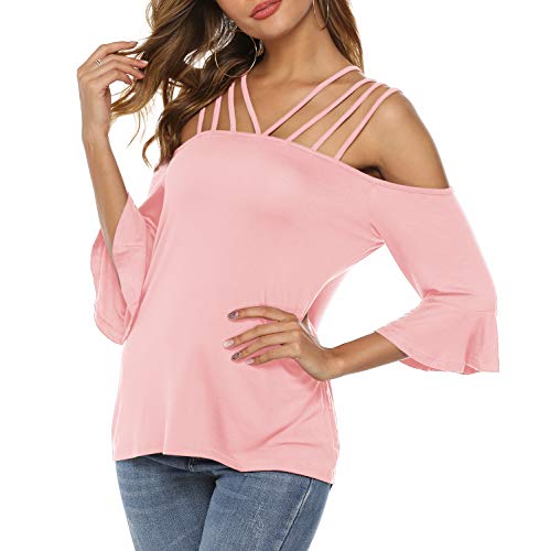 Book Cover Sarin Mathews Womens Shirts Spaghetti Straps Cold Shoulder Tops Casual Tee Shirts Half Sleeve Tunic Tops Blouses