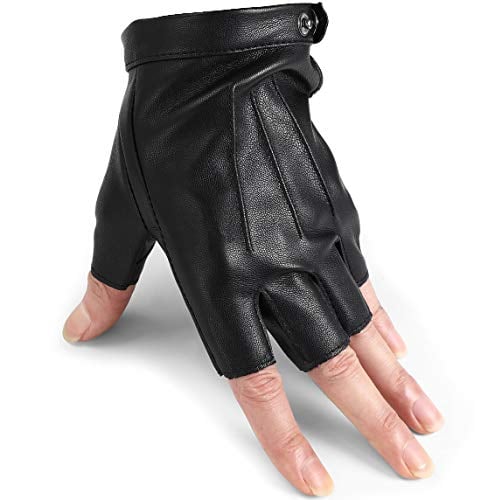 Book Cover Driving Gloves Men Fingerless Leather Gloves Thin Half Finger Black Glove