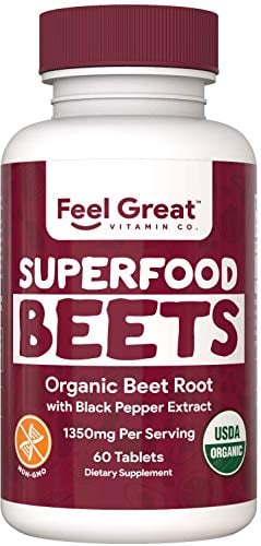 Book Cover Organic Beet Root Powder Supplements (Tablets) by Feel Great Vitamin Co.| Beets Nitric Oxide Supplement | Red Beet Powder Support Healthy Circulation with Natural Nitrates for Natural Energy*