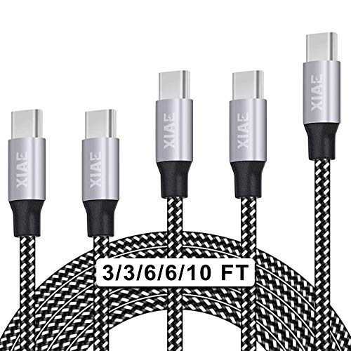 Book Cover USB C Cable,XIAE 5Pack (3/3/6/6/10FT) Nylon Braided Fast Charging Cable Aluminum Housing Compatible with Samsung Galaxy S10 S9 Note 9 8 S8 Plus,LG V30 V20 G6,Google Pixel,Huawei P30/P20-Black&White
