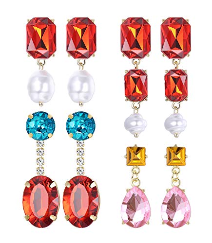 Book Cover ORAZIO 4 Pairs Colorful Glass Dangle Earrings for Women Crystal Bohemian Drop Earrings Ideal Gift for Mom Sister and Friends