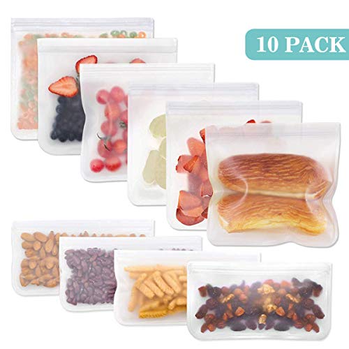 Book Cover Ingreen Food Storage Bags - 10 Packs of Leak Proof Freezer Bagsï¼ˆ6 Reusable Sandwich Bags & 4 Reusable Snack Bag) - Reusable Ziplock Lunch Bag - PEVA Biodegradable Storage Bags for Food & Travel Home