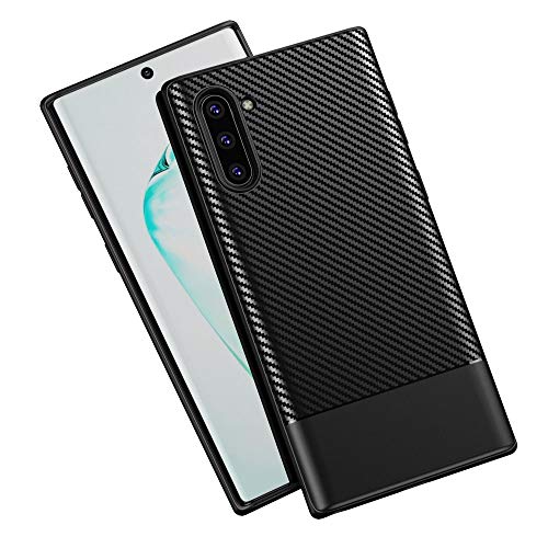 Book Cover Galaxy Note 10 Case,OWRORA Carbon Fiber Texture TPU Ultra Thin Flexible Cover Premium Soft Silicone Dustproof Cover Shockproof Anti-Scratch Cover for Samsung Galaxy Note 10 (6.3