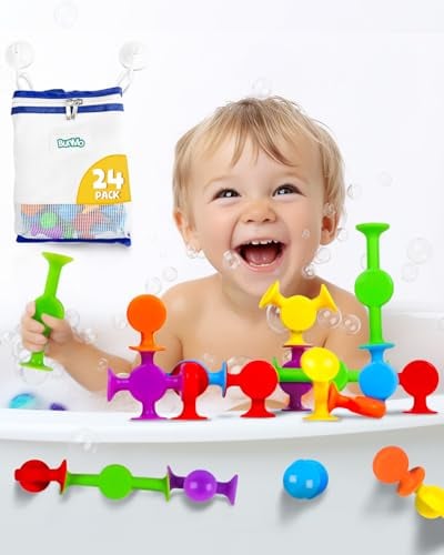Book Cover BUNMO Suction Bath Toys 24pcs | Connect, Build, Create | No Mold Bath Toy | Hours of Fun & Creativity | Stimulating & Addictive Sensory Suction Toy | No Hole Bath Toy | Mold Free Bath Toys Original 24 Pack