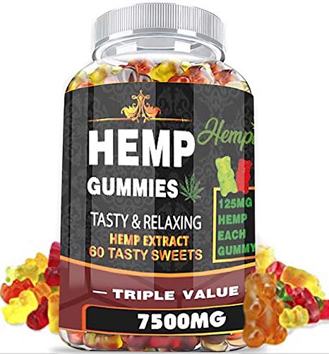 Book Cover Hempies Hemp Gummies - 7500 Mg - 60 Tasty Gummies Infused with Hemp Oil - Made in USA - Anxiety & Stress Relief - 100% Safe & Natural - Improve Sleep - Omega 3,6,9 - Vitamin B, E