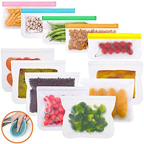 Book Cover Reusable Storage Bags 12 Pack Leakproof Airtight Freezer Bags (Reusable 7 Sandwich Bags & 5 Snack Bags) BPA Free Ziplock Lunch Bag for Home Food Travel Storage