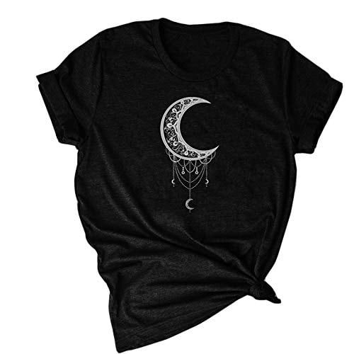 Book Cover UZZE Womens Cute Moon Graphic T Shirts Summer Casual Crewneck Short Sleeve Tops Tees