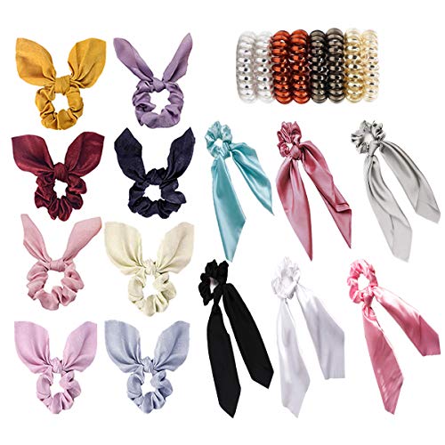 Book Cover 22 PCS Hair Scrunchies Satin Silk Elastic Hair Bands Hair Bow Scarf Ribbon Spiral Hair Ties Ropes Ponytail Holder Scrunchy Ties Accessories for Women Girls Solid Colors