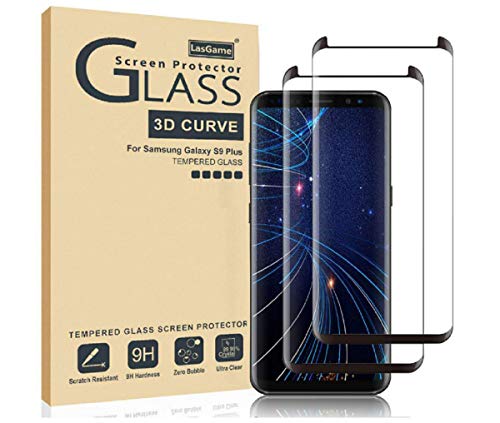 Book Cover LasGame Glass Screen Protector for Samsung Galaxy S9 Plus,[2 Pack] 3D Curved Tempered Glass, Dot Matrix with Easy Installation Tray, Case Friendly