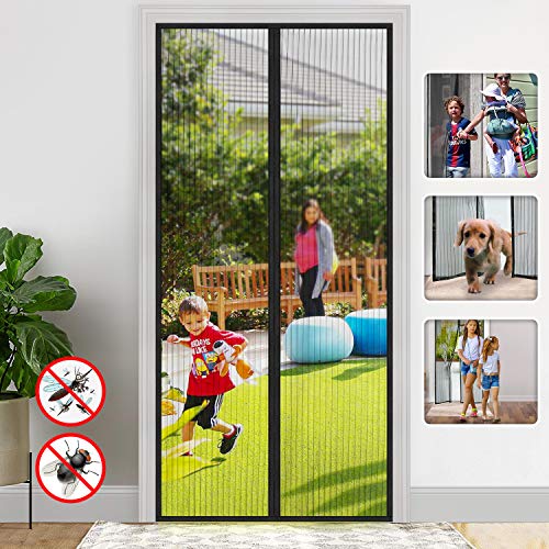 Book Cover COAMANUG Magnetic Screen Door, Full Frame Seal, Heavy Duty Mesh Curtain Screen Doors with Magnets, up to 38 x 82-Inch, Black