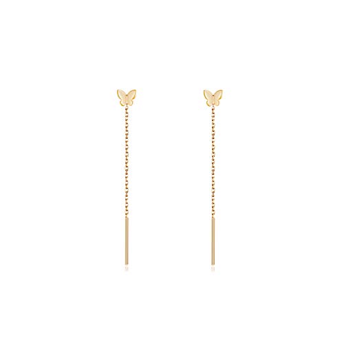 Book Cover S.Leaf Threader Earrings Dangle Earrings Double Piercing Earrings Sterling Silver Threader Earrings for Women Heart/Butterfly/Circle Earrings