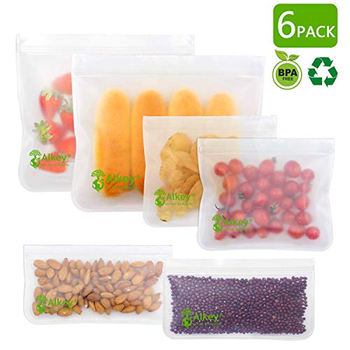 Book Cover Reusable Storage Bags (6 Pack) - Transparent Leakproof Freezer Reusable Snack&Sandwich Bags(2 Small + 2 Medium + 2 Large) FDA Grade PEVA Ziplock Food Storage Bag for Home&Traval & Make Up