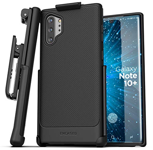Book Cover Encased Galaxy Note 10 Plus Belt Clip Case (Thin Armor) Slim Grip Cover with Holster (Samsung Note 10+) Black