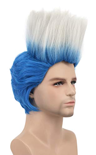 Book Cover karlery Adult Men Short Straight Blue Root Gradient White Wig Helloween Costume Anime Cosplay Party Wig(Adult)