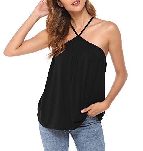 Book Cover LEXISLOVE Womens Shirts Halter Neck Summer Sleeveless Shirts Casual Tees Sexy Backless Beach Tops