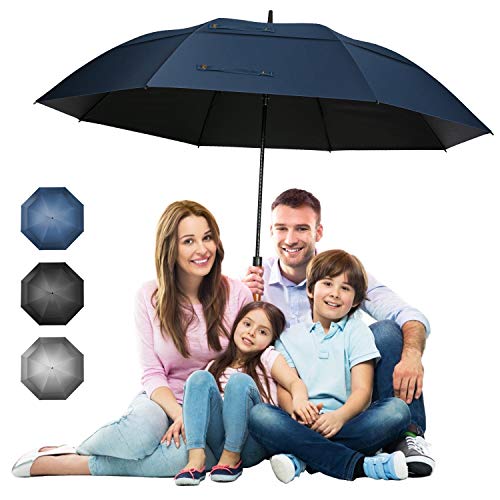 Book Cover 68 inch Extra Large Windproof Golf Umbrella UV Protection with Wooden Handle Automatic Open Double Canopy Vented Sun Rain Umbrellas Waterproof Oversize Stick Umbrellas for Men Women(Navy Blue-68 inch)