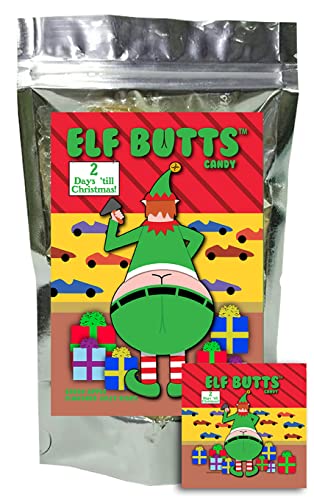 Book Cover Elf Butts Gummy Green Apple Fruit Jelly Disks Funny Unique Christmas Stocking Stuffer Birthday Candy Gag Gift for Teens, Girls, Boys and Kids