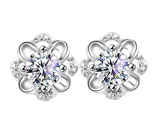 Book Cover Yevison 1Pair Lady Girl Hook Earrings Clip Silver Eternal Flower Artificial Diamond Ear Studs Jewelry Accessories Love Gift Durable and Useful