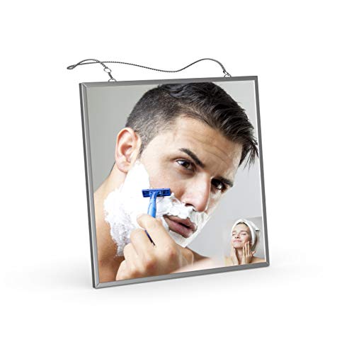 Book Cover Fogless Shaving Shower Mirror, Liootech Fog Free Mirror Narrow Bezel Ultra-thinÂ 6.7 inch Metal Frame with 2 Stainless Steel Chains 17.3 & 10.6 inch