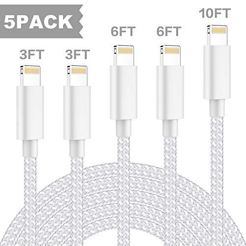 Book Cover MFi Certified iPhone Charger Lightning Cable, KRISLOG (3/3/6/6/10ft) Extra Long Nylon Braided USB Fast Charging&Syncing Cable Compatible iPhone Xs MAX XR 8 8 Plus 7 7 Plus 6s 6s Plus SE More 5Pack