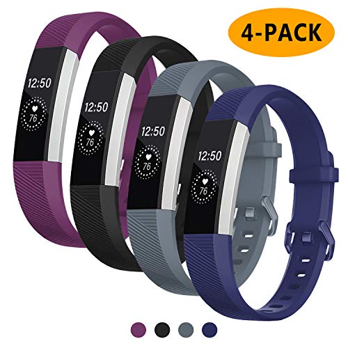 Book Cover Welltin Bands Compatible with Fitbit Alta/Alta HR for Women and Men(4 Pack), Classic Soft Silicone Sport Strap Replacement Wristband for Fitbit Alta/Alta HR/Fitbit,Small Large