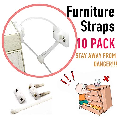 Book Cover Furniture Straps and Furniture Anchors, Cabinet Wall Safety Straps - Protect Toddler Child Kids from Falling Furniture (10 Pack)