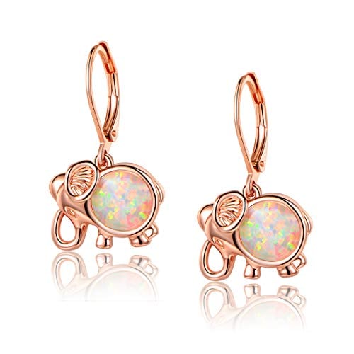 Book Cover Elephant Earrings Women White Opal Leverback Earring Dangle Jewelry Hypoallergenic Lucky Gifts for Girls