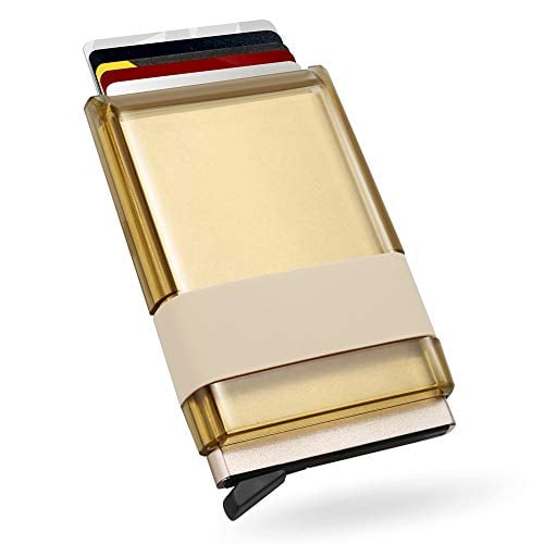 Book Cover Metal Wallet, Merssyria Slim RFID Block Credit Card ID Badge Holder Pop up Design Aluminum Up to Hold 6 Cards