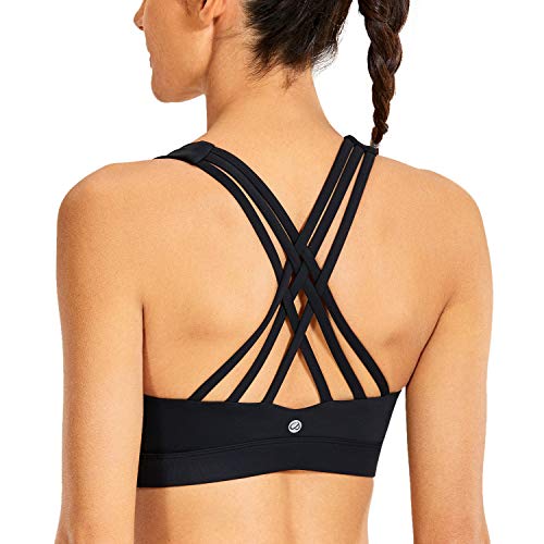 Book Cover CRZ YOGA Women's Strappy Sports Bra Full Coverage Padded Full Size Criss Cross Workout Yoga Bra Tops