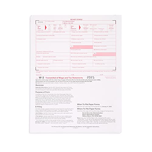 Book Cover W3 Transmittal Tax Forms 2020 10 Form W3 Summary Laser Forms For Transmittal Of Wage And Tax Statets, W-3 Forms, Compatible With Quickbooks And Accounting Software, 10 Pack
