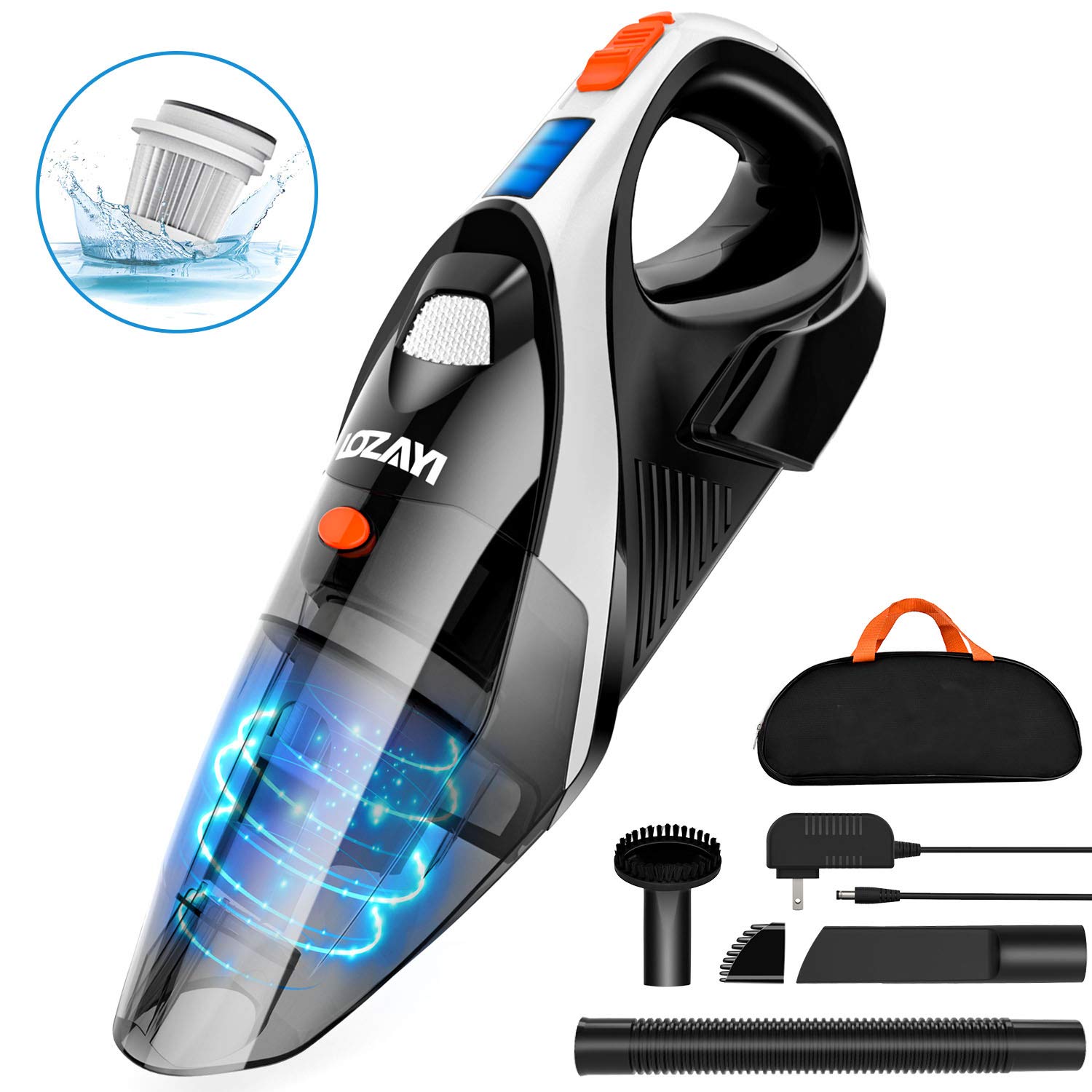 Book Cover Handheld Vacuum, LOZAYI 7KPA Cordless Vacuum Cleaner Rechargeable Hand Vac, LED Light 100W Stronger Cyclonic Suction Lightweight Wet/Dry Handheld Vacuum Cleaner for Home Pet Hair Car Cleaning-Orange