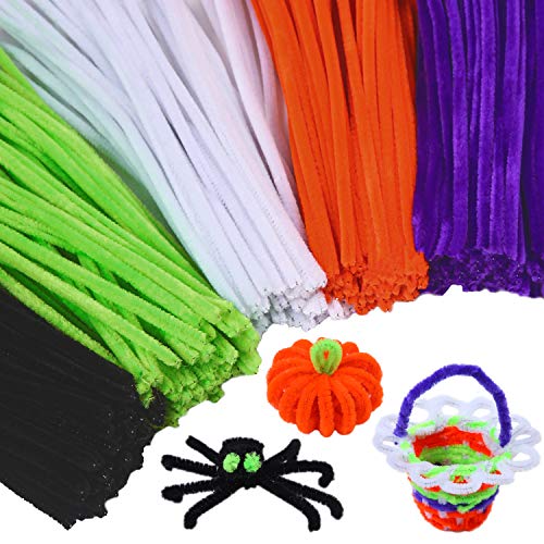 Book Cover Cooraby Halloween Pipe Cleaners Craft Chenille Stems Colorful Pipe Cleaners Set for Halloween Supplies, 300 Pieces, Assorted 5 Colors (Black,White,Purple,Orange,Green)