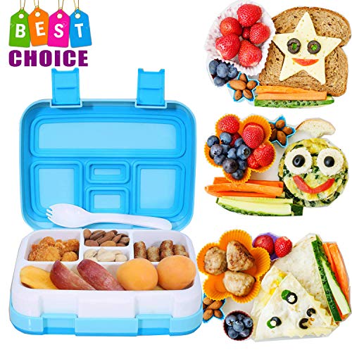 Book Cover Sungluber Bento Lunch Boxes for Kids - Bento Styled Lunch Leak-Proof Kids Lunch Containers with Spoon, BPA-Free,Food-Safe, 5 Compartment,Dishwasher/Microwave/Freezer/Safe