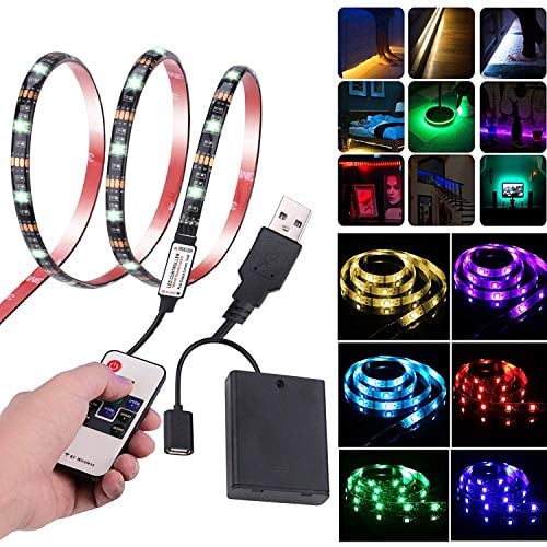 Book Cover Leimaq Led Strip Lights USB Battery Powered TV Backlight Led Light Strip with RF Remote Waterproof Multi Color Changing RGB SMD 5050 Rope Light