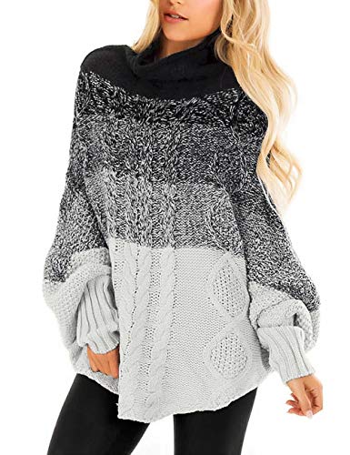 Book Cover Vetinee Women's Turtleneck Cable Knit Sweater Dolman Sleeve Color Block Pullover