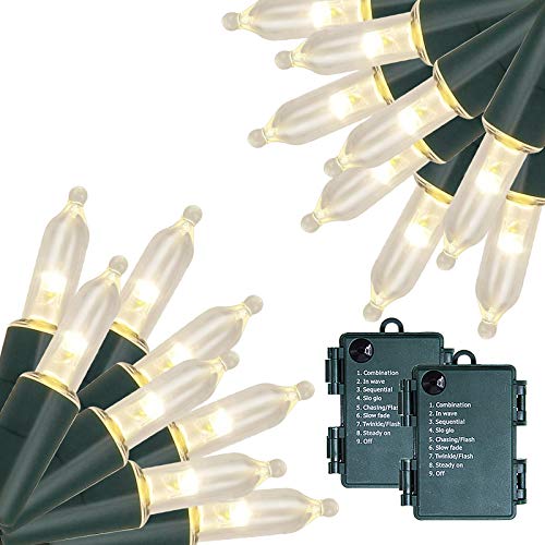 Book Cover Twinkle Star Outdoor Christmas Lights Battery Operated 50 LED Mini String Light with 8 Modes, 16ft Waterproof Fairy Lights for Garden Xmas Tree Wedding Wreath Party Decoration (Warm White, 2 Pack)