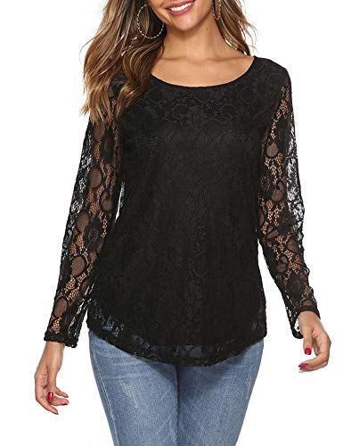 Book Cover YAWOVE Women's Casual Lace Tops Long Sleeve Tunic Loose Blouses Shirts S-XXL