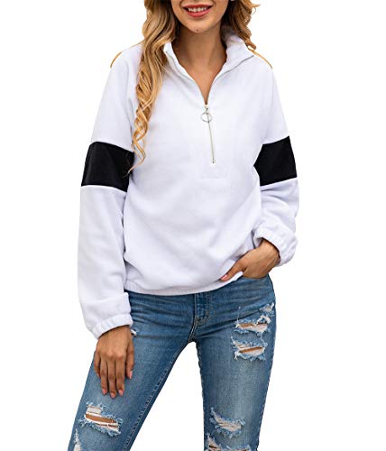 Book Cover KIRUNDO Womenâ€™s 2019 Stand-up Collar Sweatshirt Long Sleeves Tops Short Zip Up Sweater Solid Color Jackets