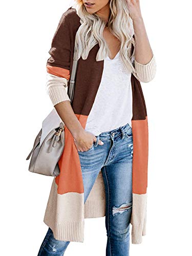 Book Cover Women Cardigan Sweaters Open Front Color Block Long Sleeve Lightweight Knit Tops Boho Oversized Striped Loose Kimono Coat