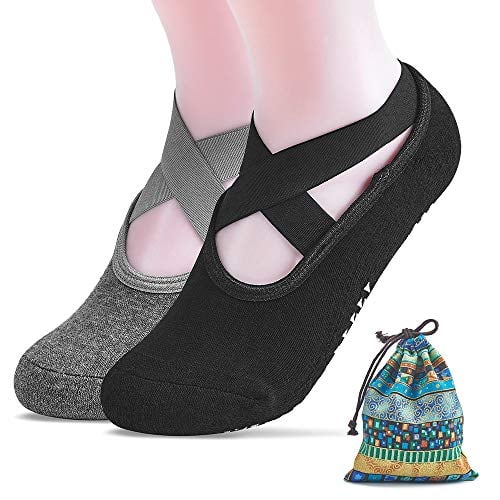 Book Cover Yoga Socks for Women with Bag Non Slip Skid Slipper Socks Grips Pilates Ballet Barre Sock